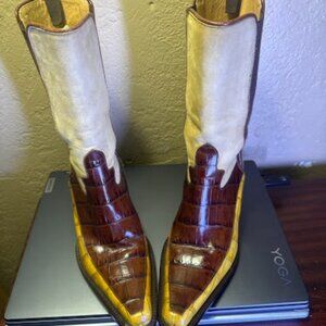 Vintage Donald J Pliner Italian Croc Embossed Suede Cowboy Chelsea Boots Sz 8